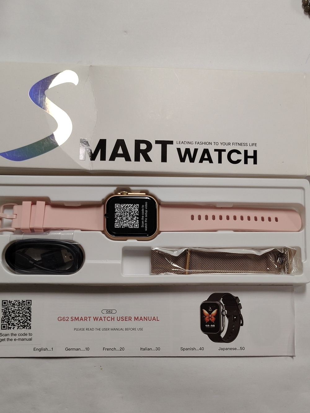Smart Watch G62 in Pink with Metal Mesh Strap